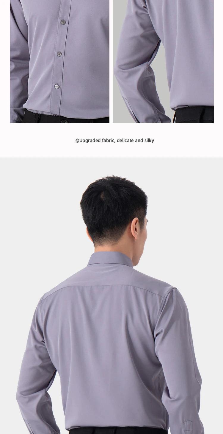 New Men's Solid Color Business Shirt Formal Fashion Thin Classic Basic Casual Slim White Long Sleeve Social Shirt Brand Clothes - Durage Collection