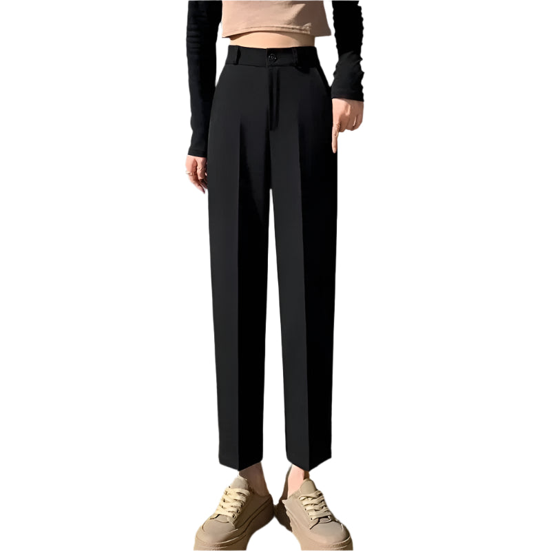 Elegant Woolen Pants Women Autumn Winter Fashion High Waist Trouser Female Casual Fleece Nine-point Black Outwear Suit Pants New - Durage Collection