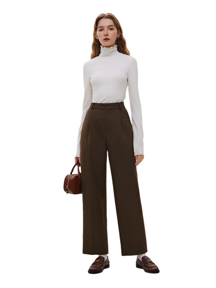 High Waisted Wool Straight Trousers - Durage Collection