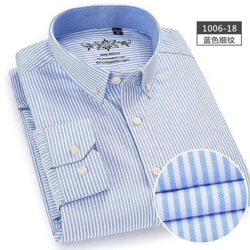 New Oxford woven men's shirt long sleeve striped fashion print casual business social breathable no-iron buckle collar - Durage Collection