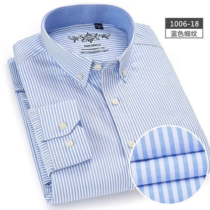 New Oxford woven men's shirt long sleeve striped fashion print casual business social breathable no-iron buckle collar - Durage Collection
