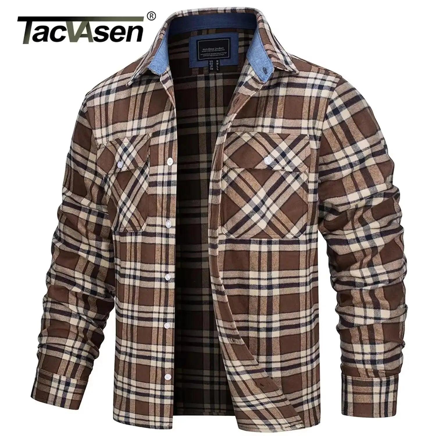 TACVASEN Oversize Lightweight Shirt Jacket Button Down Cotton Plaid Shirts Mens Long Sleeve Streetwear Flannel Shirts W/ Pockets - Durage Collection