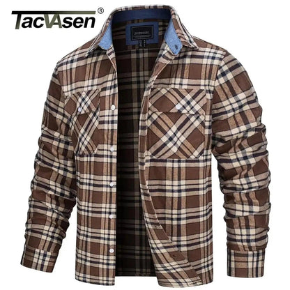 TACVASEN Oversize Lightweight Shirt Jacket Button Down Cotton Plaid Shirts Mens Long Sleeve Streetwear Flannel Shirts W/ Pockets - Durage Collection