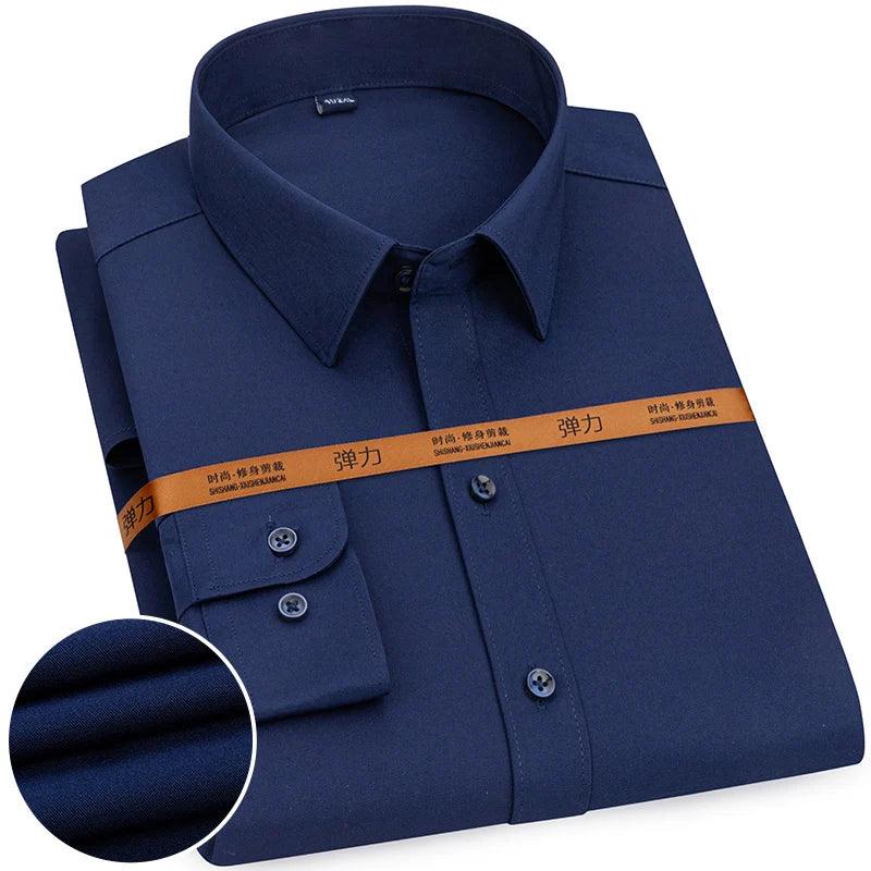 New Men's Solid Color Business Shirt Formal Fashion Thin Classic Basic Casual Slim White Long Sleeve Social Shirt Brand Clothes - Durage Collection
