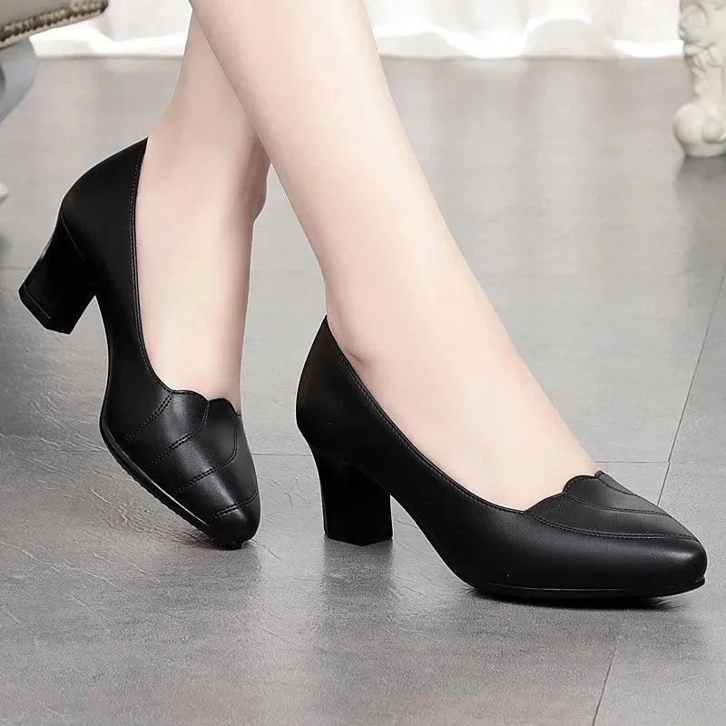 Women Fashion Light Weight Wedge Heel Comfort Spring & Autumn Shoes Lady Casual Sweet Home & Outside Black Leather Pumps E1419 - Durage Collection