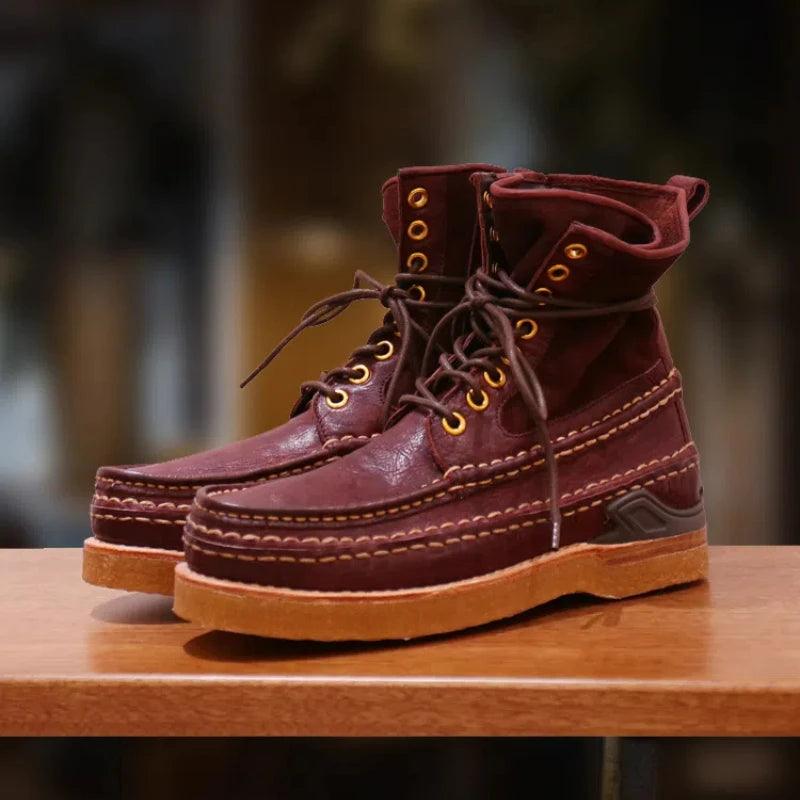 VISVIM Men's Streetwear Shoes Fashion Handmade Shoes for Men Male Bison Leather Casual Boots Men's Outdoor Sports Shoes - Durage Collection