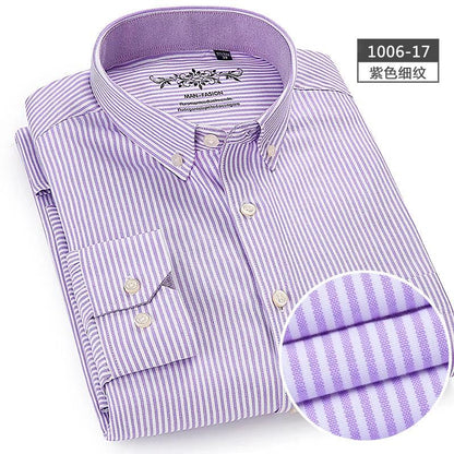 New Oxford woven men's shirt long sleeve striped fashion print casual business social breathable no-iron buckle collar - Durage Collection