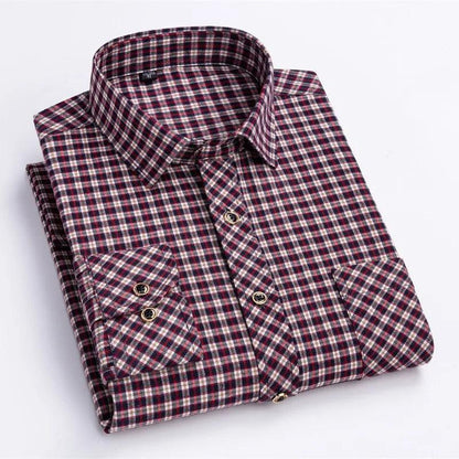 New Cotton Flannel Shirts For Men's Long Sleeve Soft Regular-fit Brushed Single Pocket Comfortable Casual Fashion Plaid Shirts - Durage Collection