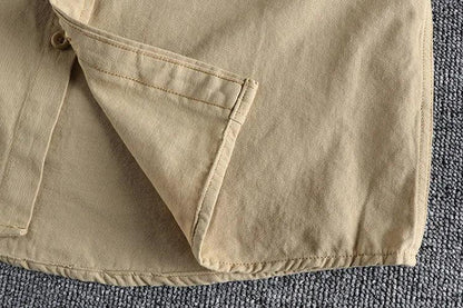 Vintage Retro Men Cargo Shirt Jacket Canvas Cotton Khaki Military Uniform Light Casual Work Safari Style Shirts Mens Tops Shirt - Durage Collection