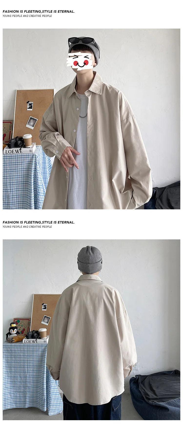 Men Korean Fashion White Long Sleeve Shirts 2023 Mens Harajuku Black Oversized Shirt Male Button Up Shirts Blouses 5XL - Durage Collection