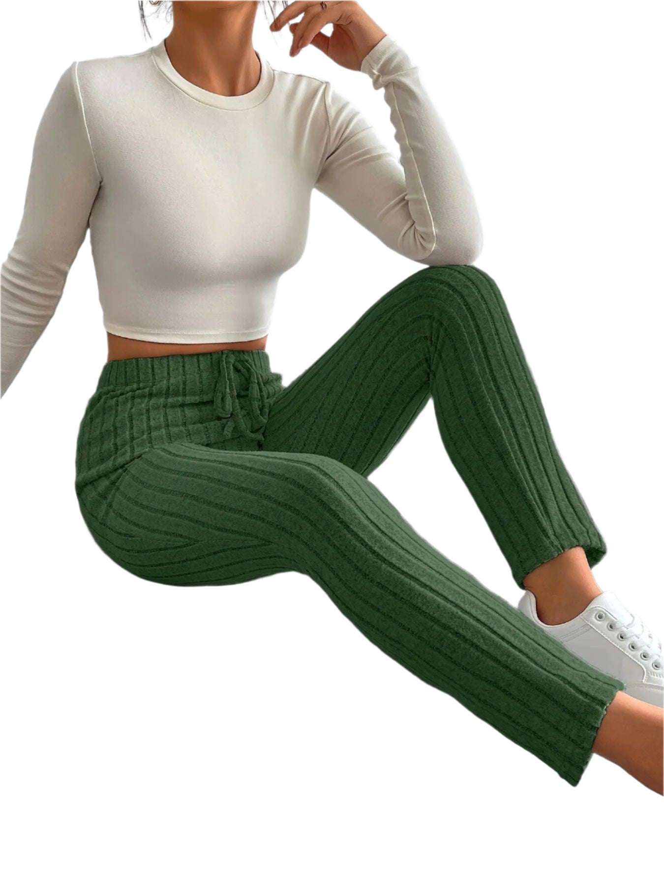 Women's tailored pants with drawstring design, soft and comfortable knitted fabric, versatile - Durage Collection