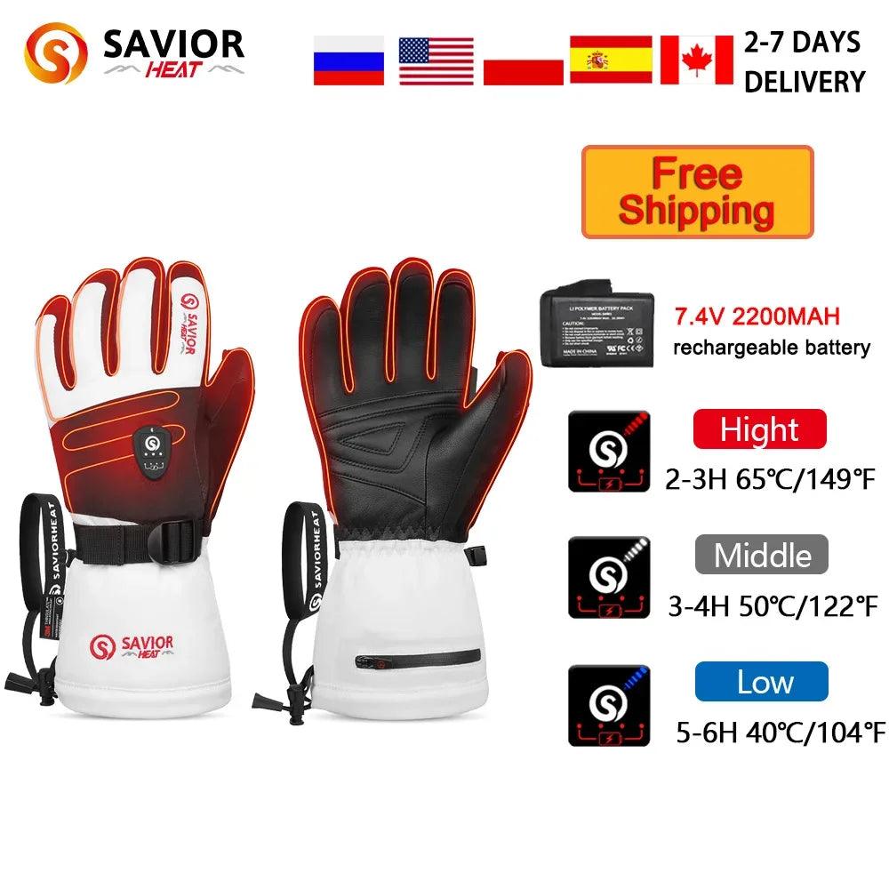 Savior Heated Brand Winter Gloves Men Women Ski Heating Rechargeable Batteries With Charger Wam For Outdoors Skating Bluetooth - Durage Collection