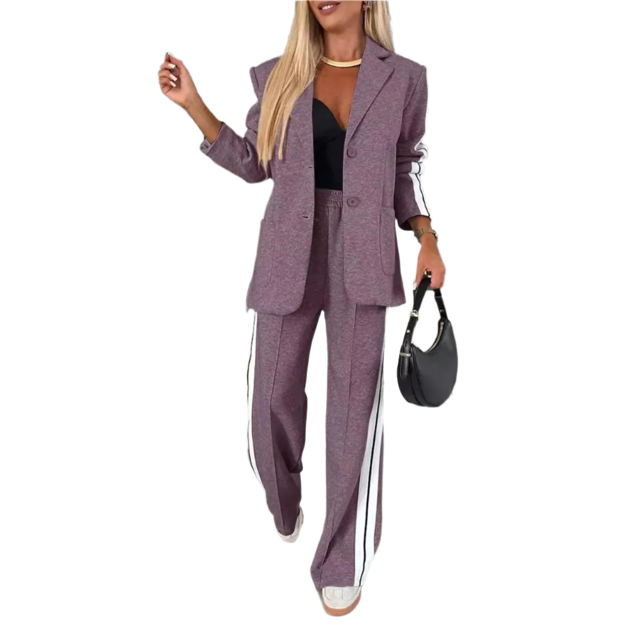 Autumn And Winter New Long Sleeves Suit Women's Suit Fashion Pimp Stitching Pants Pocket Female Office Blazer 2 Piece Set 2024 - Durage Collection