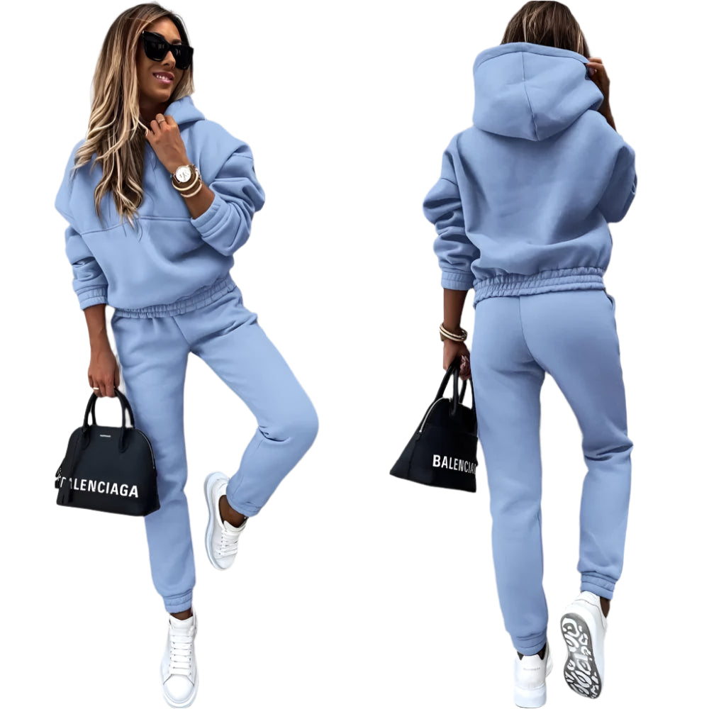 Autumn Winter New Solid Color Long Sleeve Hoodie Women's Casual Suit Fashion Loose Sports Hoodie + Small Foot Pants 2 Piece Set - Durage Collection