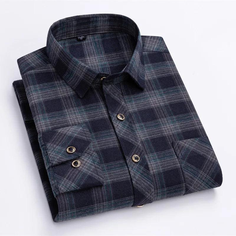 New Cotton Flannel Shirts For Men's Long Sleeve Soft Regular-fit Brushed Single Pocket Comfortable Casual Fashion Plaid Shirts - Durage Collection