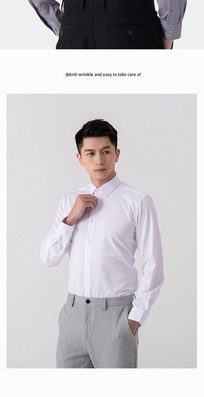 New Men's Solid Color Business Shirt Formal Fashion Thin Classic Basic Casual Slim White Long Sleeve Social Shirt Brand Clothes - Durage Collection