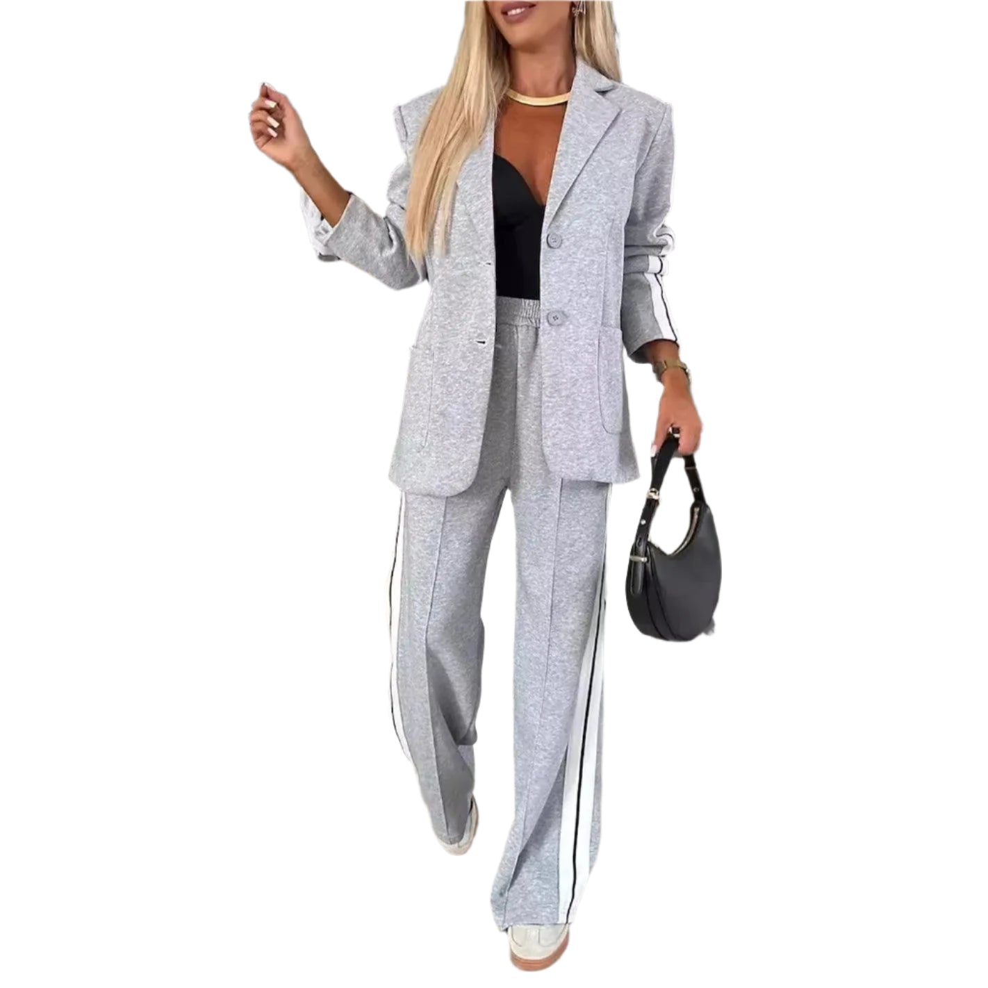 Autumn And Winter New Long Sleeves Suit Women's Suit Fashion Pimp Stitching Pants Pocket Female Office Blazer 2 Piece Set 2024 - Durage Collection