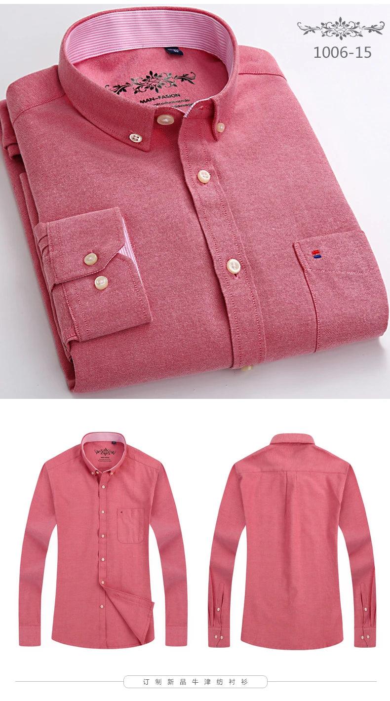 New Oxford woven men's shirt long sleeve striped fashion print casual business social breathable no-iron buckle collar - Durage Collection