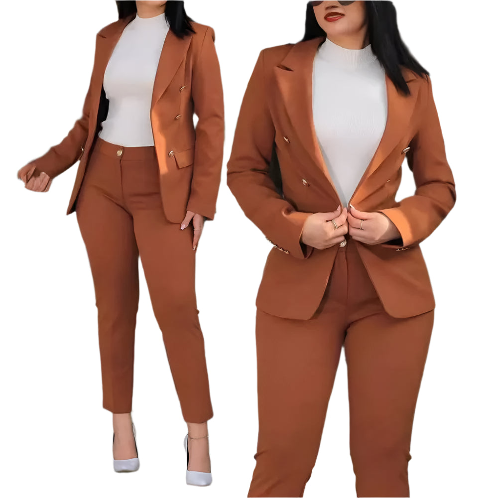 2pcs Women Office Clothing Set Long Sleeve Blazer Jacket & High Waist Pencil Pants Solid Color - Durage Collection