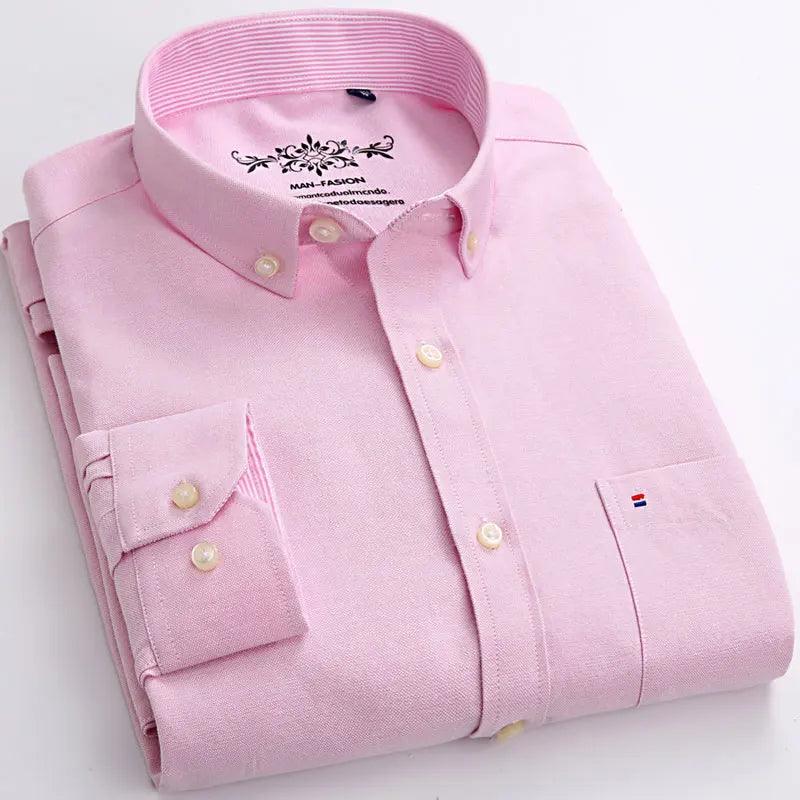 New Oxford woven men's shirt long sleeve striped fashion print casual business social breathable no-iron buckle collar - Durage Collection
