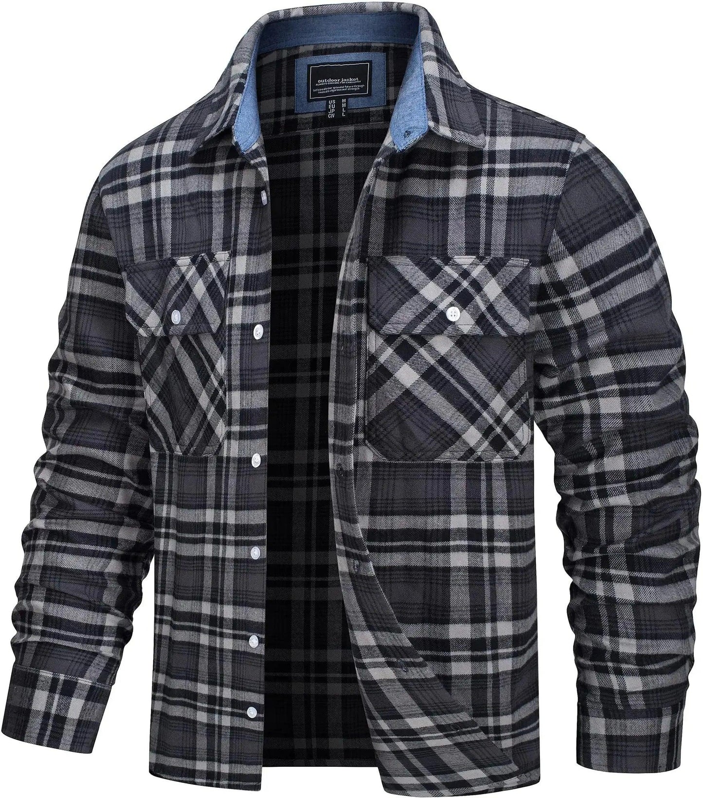 TACVASEN Oversize Lightweight Shirt Jacket Button Down Cotton Plaid Shirts Mens Long Sleeve Streetwear Flannel Shirts W/ Pockets - Durage Collection