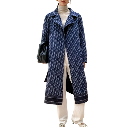 Double-Sided Wearable Autumn and Winter High-End Women's 100%Wool Overcoat Long Wild Coat Fashionable Dark Blue Women's Clothing - Durage Collection