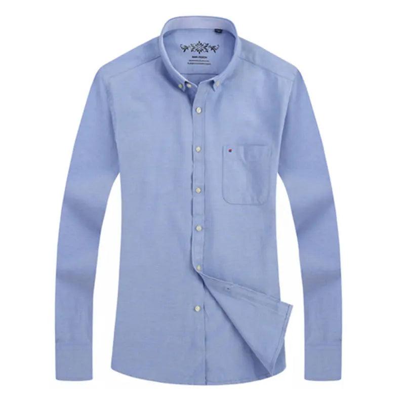 New Oxford woven men's shirt long sleeve striped fashion print casual business social breathable no-iron buckle collar - Durage Collection