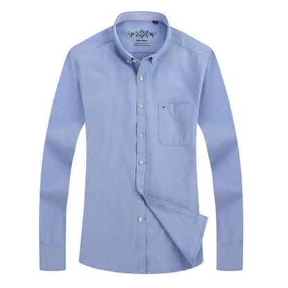 New Oxford woven men's shirt long sleeve striped fashion print casual business social breathable no-iron buckle collar - Durage Collection