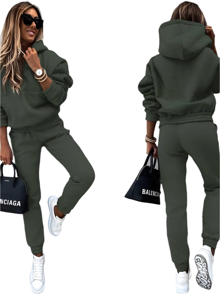 Autumn Winter New Solid Color Long Sleeve Hoodie Women's Casual Suit Fashion Loose Sports Hoodie + Small Foot Pants 2 Piece Set - Durage Collection