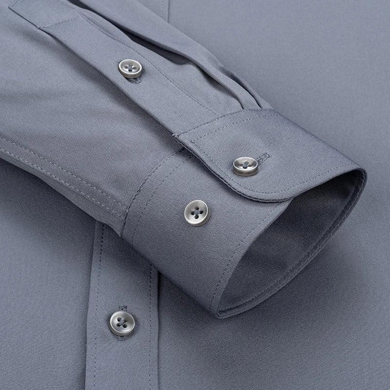 New Men's Solid Color Business Shirt Formal Fashion Thin Classic Basic Casual Slim White Long Sleeve Social Shirt Brand Clothes - Durage Collection