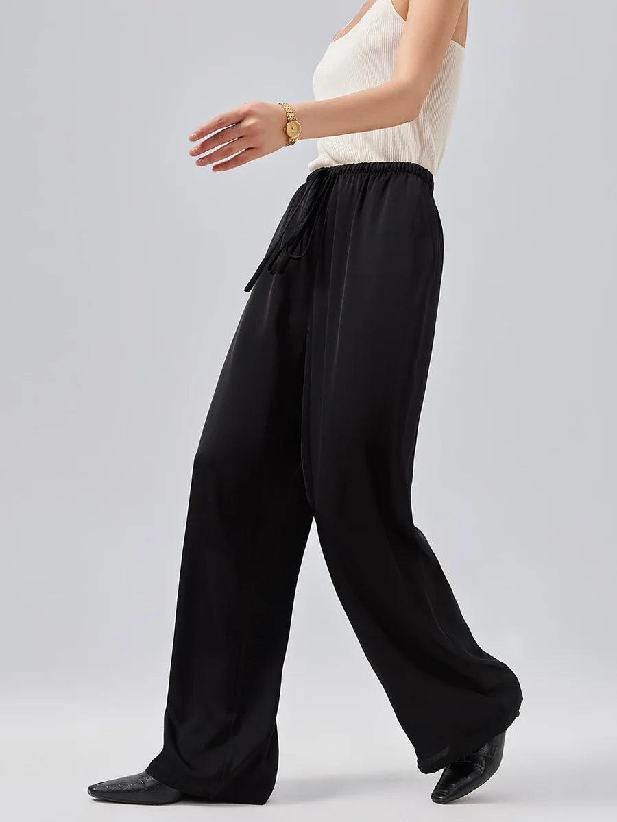 Natural Silk Satin Wide Leg Trousers - Durage Collection