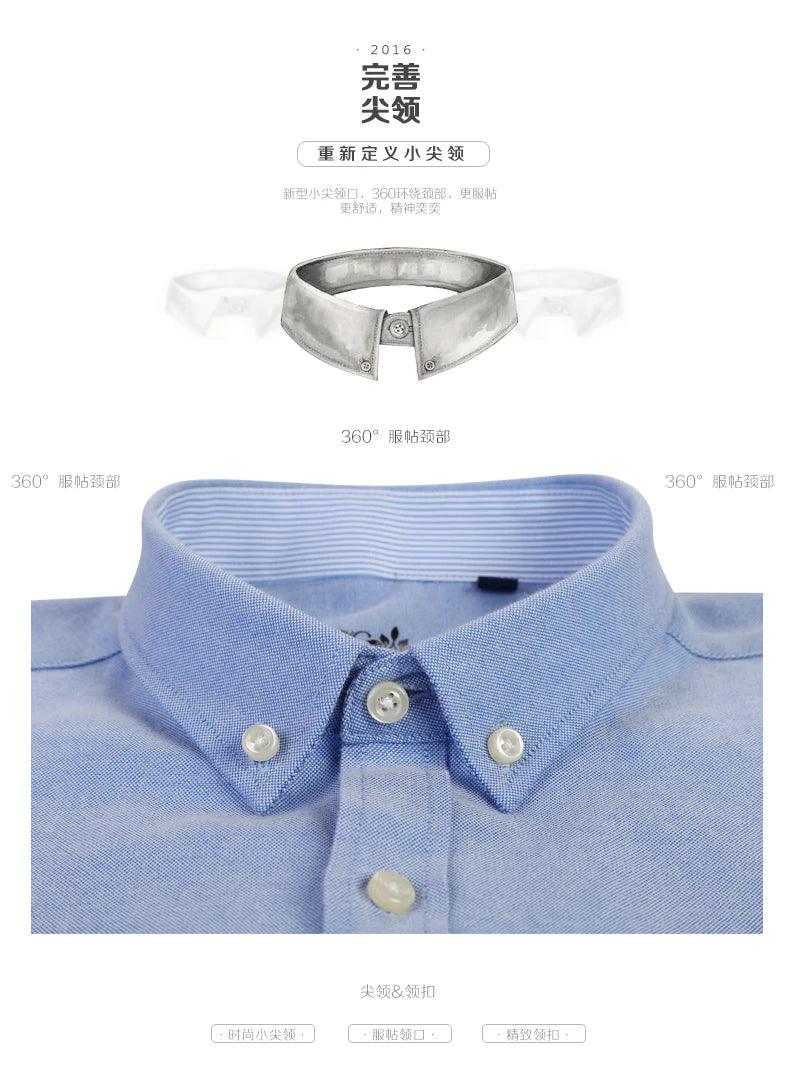 New Oxford woven men's shirt long sleeve striped fashion print casual business social breathable no-iron buckle collar - Durage Collection