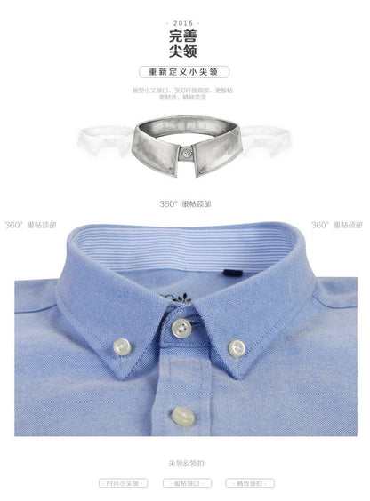 New Oxford woven men's shirt long sleeve striped fashion print casual business social breathable no-iron buckle collar - Durage Collection