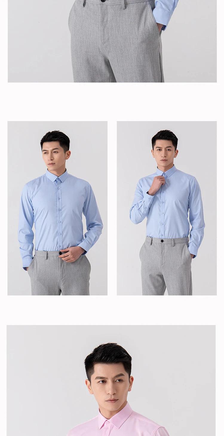 New Men's Solid Color Business Shirt Formal Fashion Thin Classic Basic Casual Slim White Long Sleeve Social Shirt Brand Clothes - Durage Collection