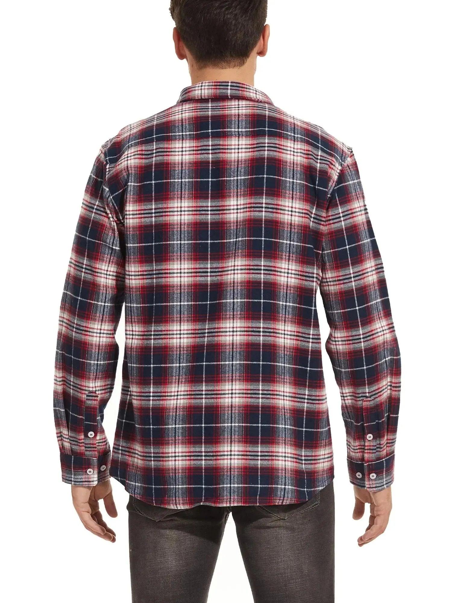 TACVASEN Oversize Lightweight Shirt Jacket Button Down Cotton Plaid Shirts Mens Long Sleeve Streetwear Flannel Shirts W/ Pockets - Durage Collection