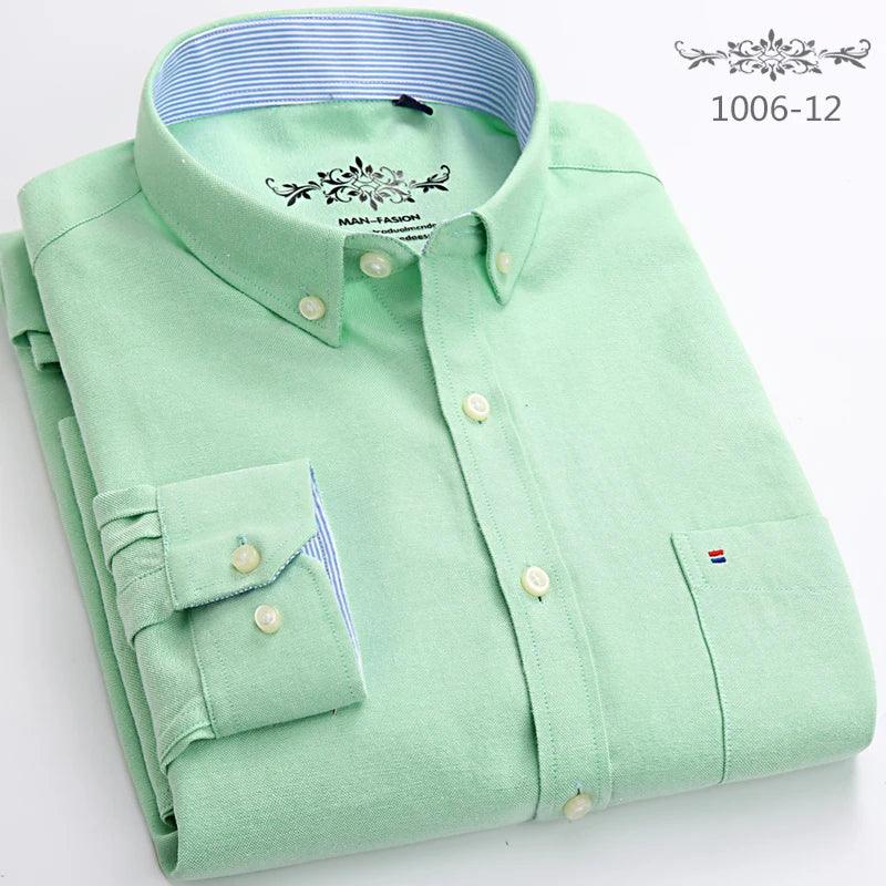 New Oxford woven men's shirt long sleeve striped fashion print casual business social breathable no-iron buckle collar - Durage Collection