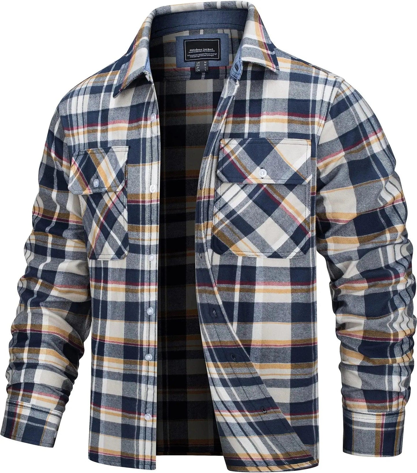 TACVASEN Oversize Lightweight Shirt Jacket Button Down Cotton Plaid Shirts Mens Long Sleeve Streetwear Flannel Shirts W/ Pockets - Durage Collection