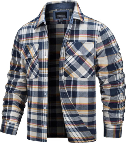 TACVASEN Oversize Lightweight Shirt Jacket Button Down Cotton Plaid Shirts Mens Long Sleeve Streetwear Flannel Shirts W/ Pockets - Durage Collection