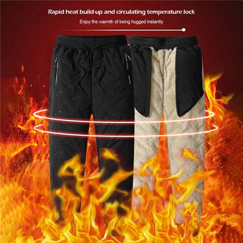 Winter Sweatwear Men Plush Thick Fleece Sweatpant Lambswool Thermal Trousers Casual Pants Waterproof Windproof Warm Cotton Pants - Durage Collection
