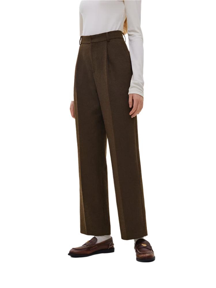 High Waisted Wool Straight Trousers - Durage Collection