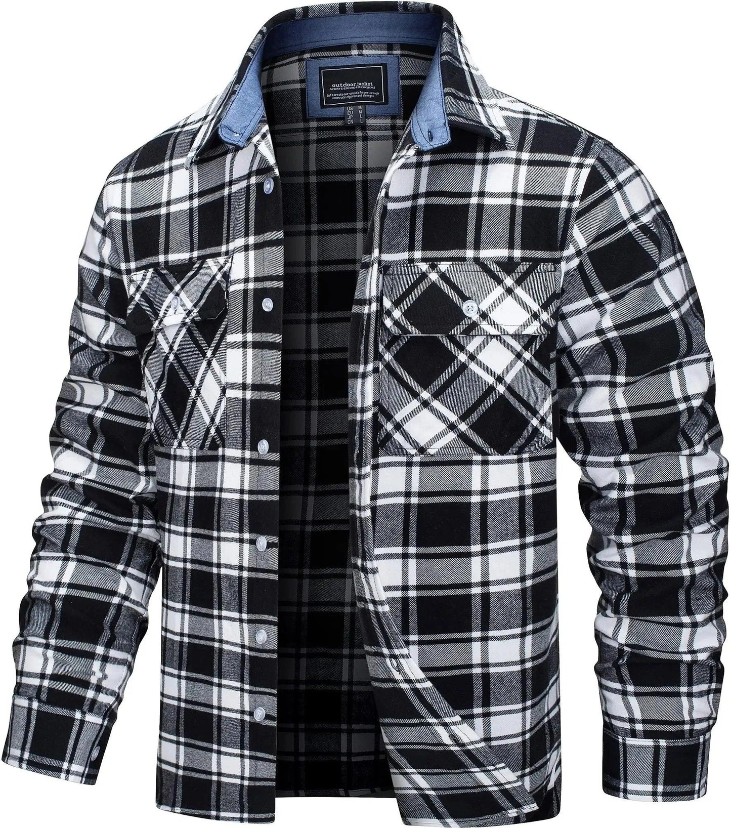 TACVASEN Oversize Lightweight Shirt Jacket Button Down Cotton Plaid Shirts Mens Long Sleeve Streetwear Flannel Shirts W/ Pockets - Durage Collection