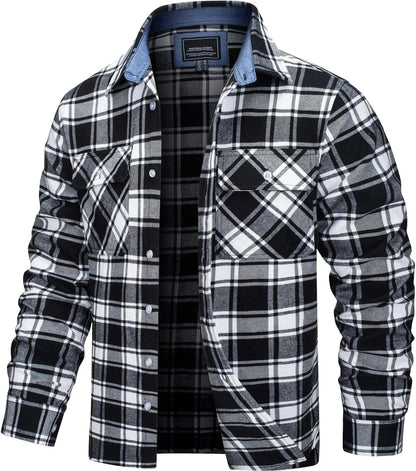 TACVASEN Oversize Lightweight Shirt Jacket Button Down Cotton Plaid Shirts Mens Long Sleeve Streetwear Flannel Shirts W/ Pockets - Durage Collection