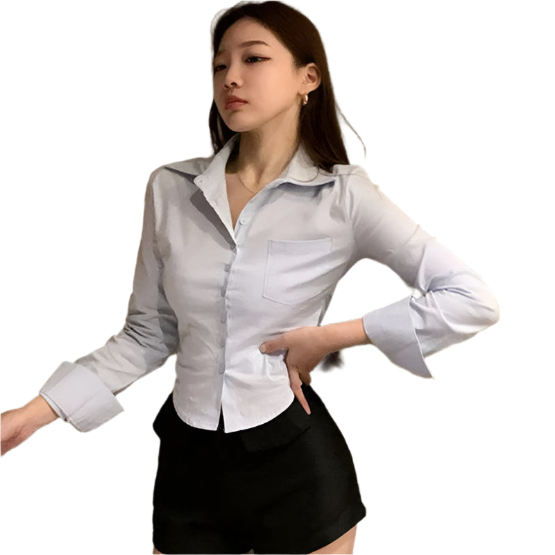 Gidyq Elegant Women Korean Shirts Fashion Streetwear Female Slim Blouse Spring Y2K Casual Office Ladies Sexy Cropped Tops New - Durage Collection