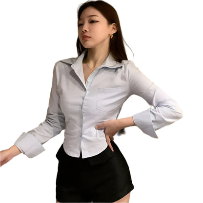 Gidyq Elegant Women Korean Shirts Fashion Streetwear Female Slim Blouse Spring Y2K Casual Office Ladies Sexy Cropped Tops New - Durage Collection