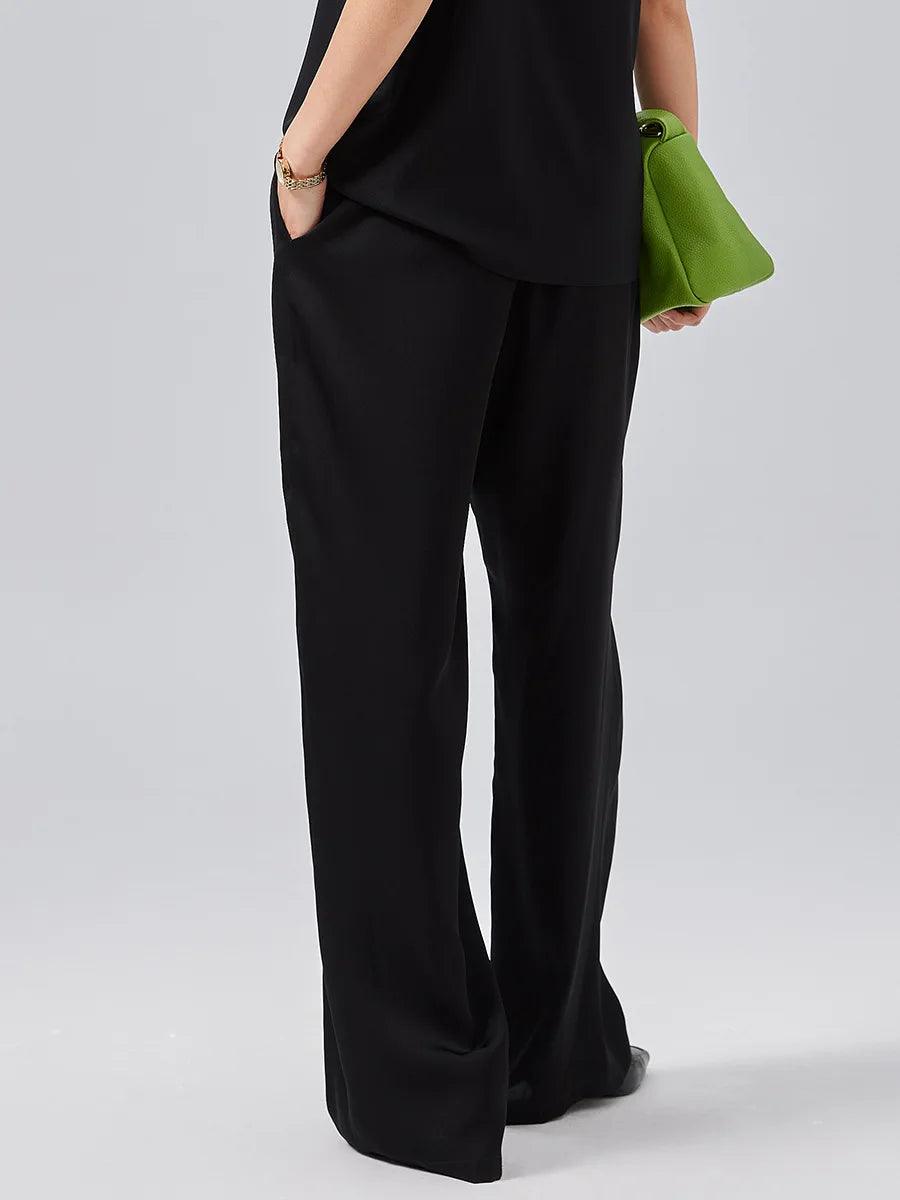 Natural Silk Satin Wide Leg Trousers - Durage Collection