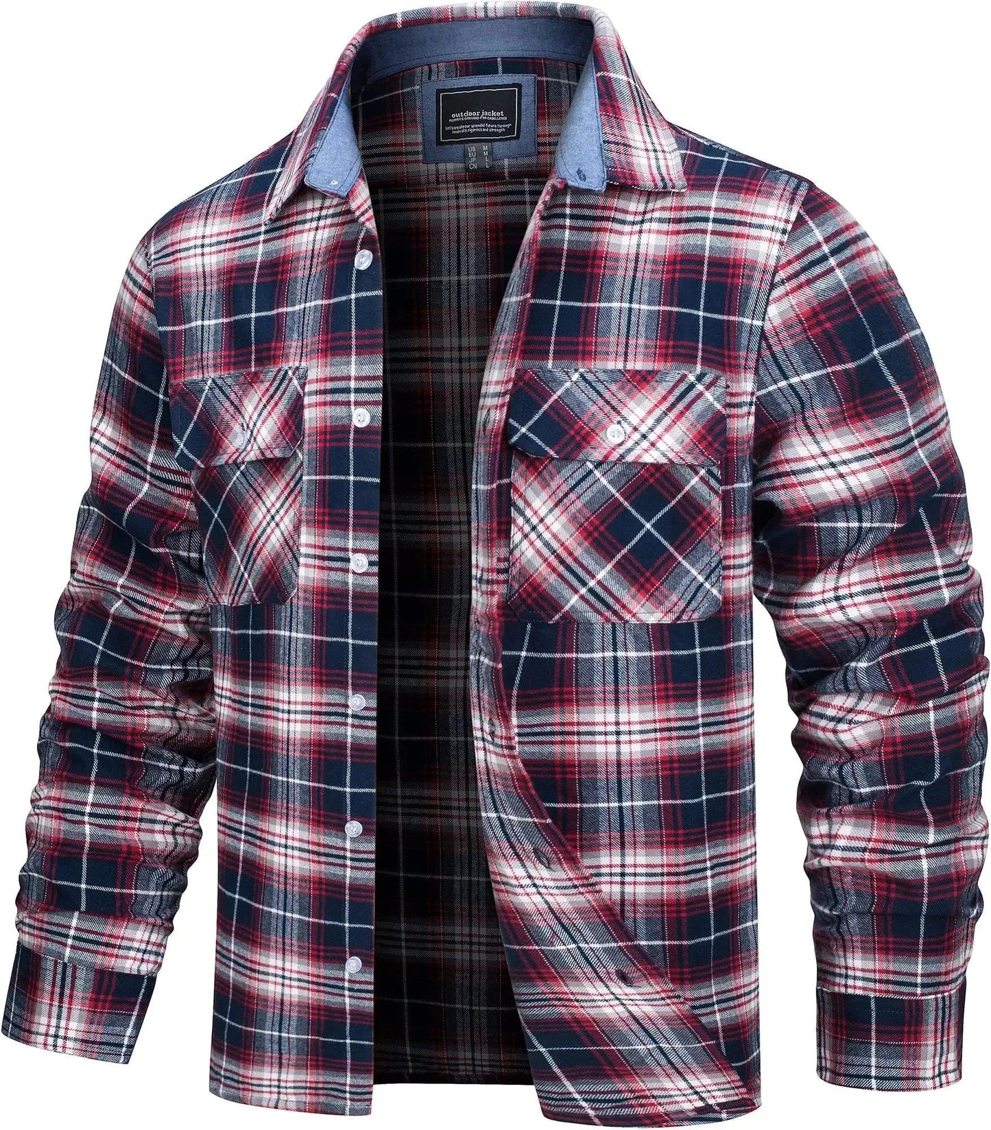 TACVASEN Oversize Lightweight Shirt Jacket Button Down Cotton Plaid Shirts Mens Long Sleeve Streetwear Flannel Shirts W/ Pockets - Durage Collection