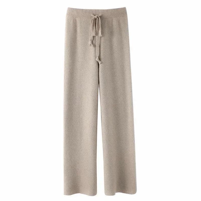 Autumn and Winter New High-waisted Loose Wool Knitted Wide-leg Trousers for Women To Wear Straight Leg Wide-leg Moped Trousers - Durage Collection