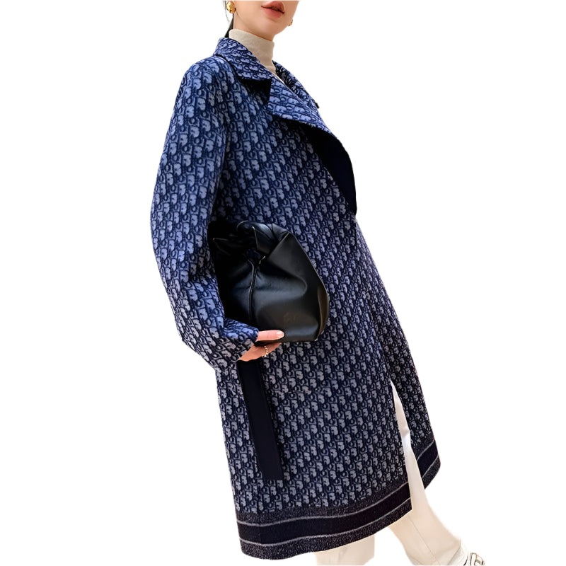 Double-Sided Wearable Autumn and Winter High-End Women's 100%Wool Overcoat Long Wild Coat Fashionable Dark Blue Women's Clothing - Durage Collection