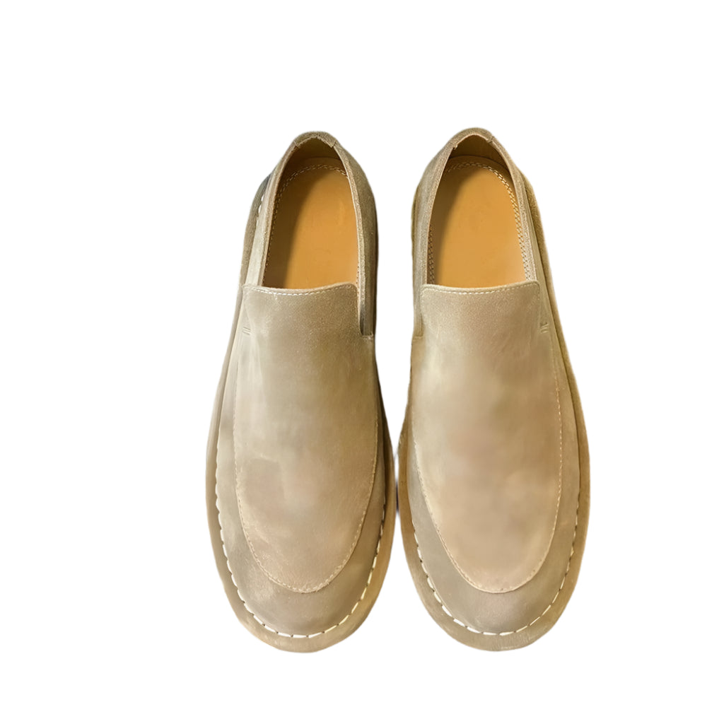 Cow suede material Shoe Round Toe Vintage Loafers Genuine Leather Simple Flat Shoes Women's Solid Color Versatile Casual Shoes - Durage Collection