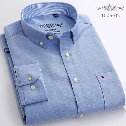 New Oxford woven men's shirt long sleeve striped fashion print casual business social breathable no-iron buckle collar - Durage Collection